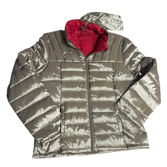 Bernardo Womens Goose Down Puffer Jacket  Sz Large Gray Pink Outdoor Lightweight - Picture 1 of 9